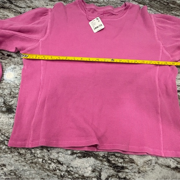 FREE PEOPLE LAPIS CUFF WAFFLE KNIT TOP PLUMDROP NWT Oversized XS - Picture 7 of 12